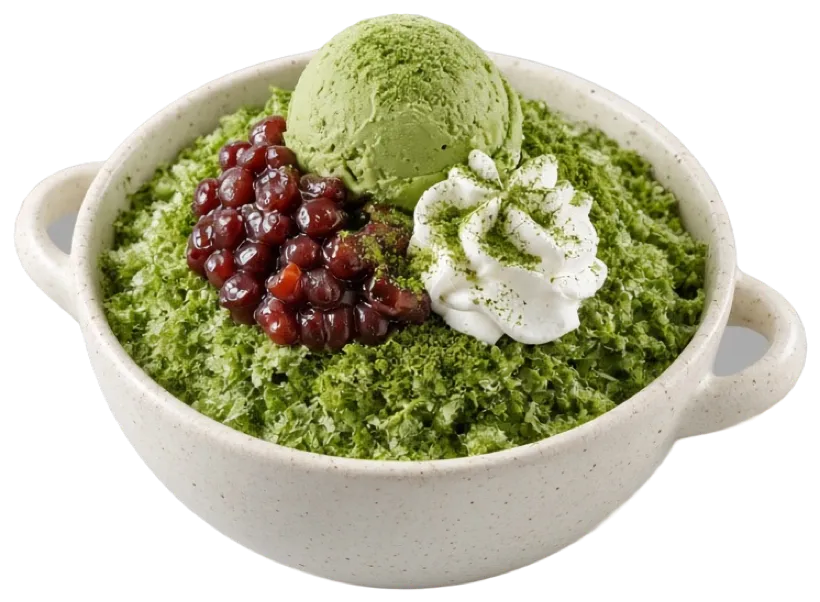 Matcha shaved ice with red beans