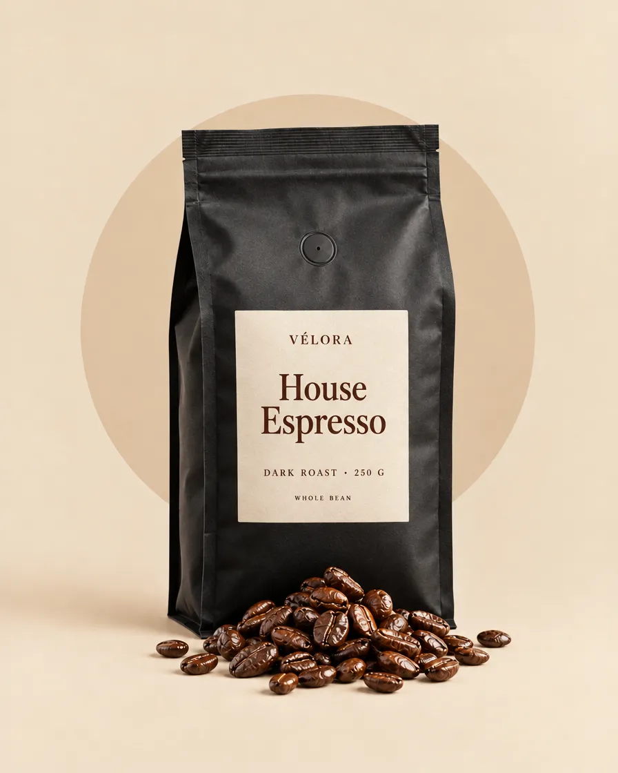 Black VÉLORA bag of House Espresso coffee, 250 g