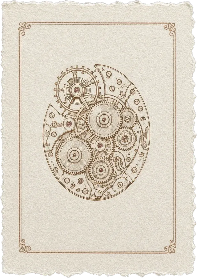 An engraved movement inside the cover