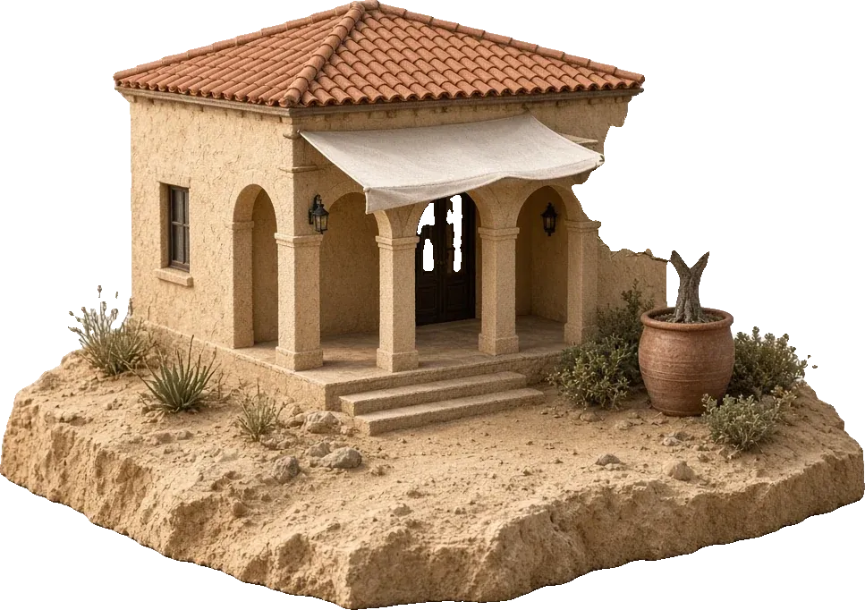 A sandstone villa at dawn