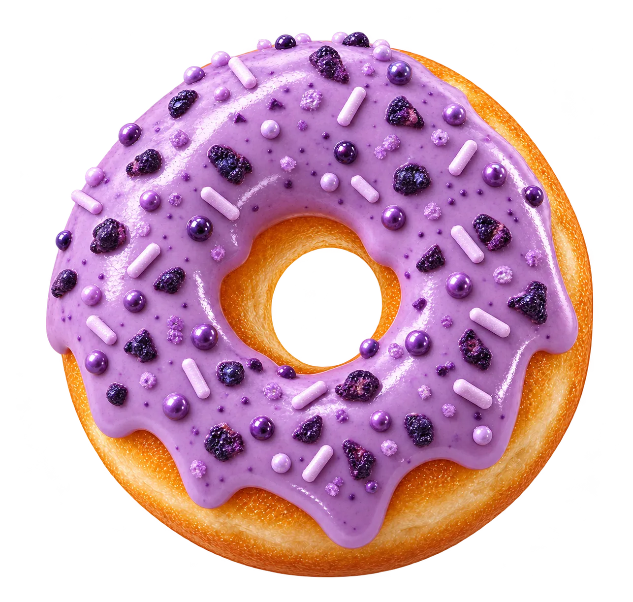 Blueberry donut dropping into the box