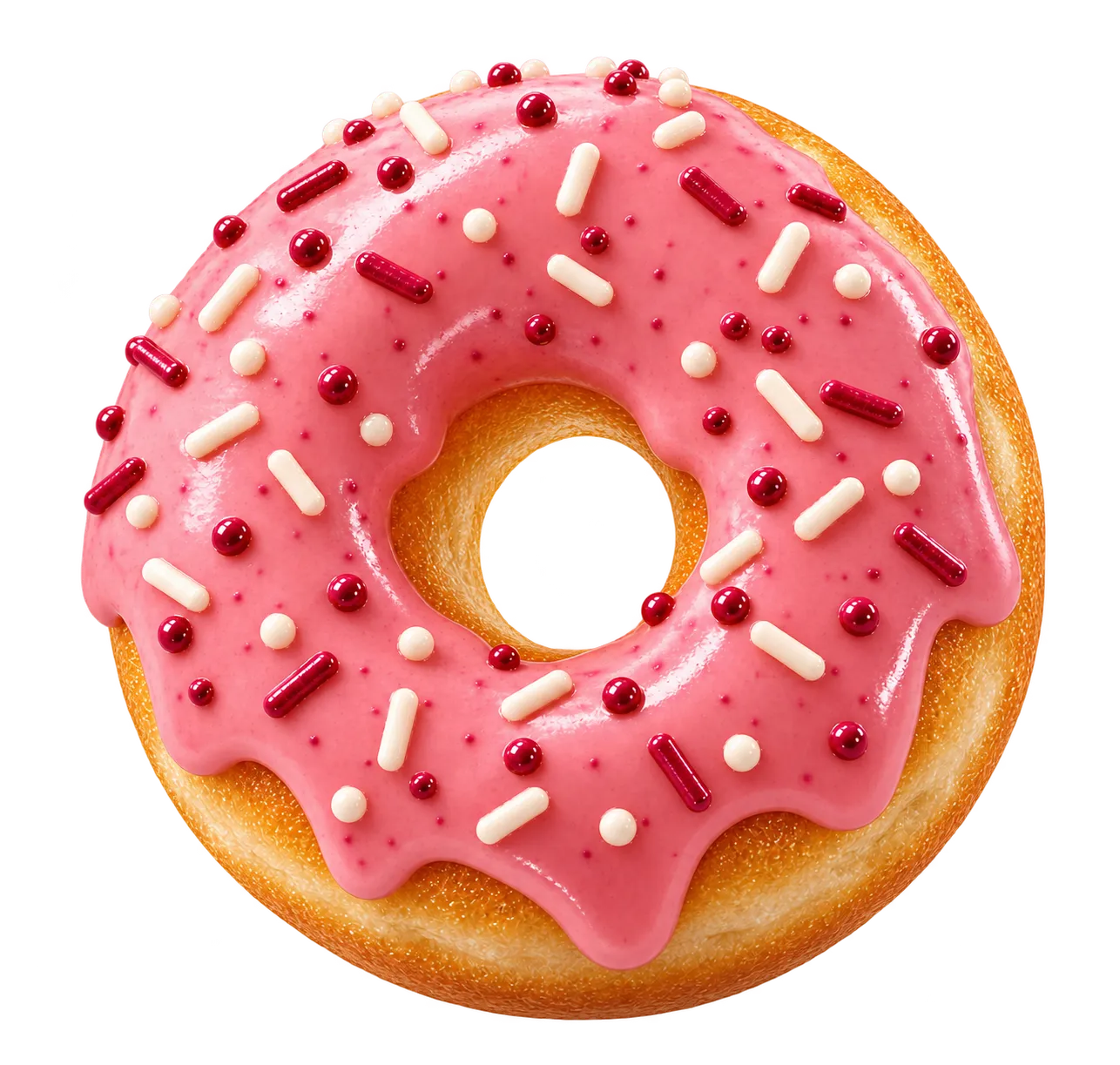Strawberry donut dropping into the box