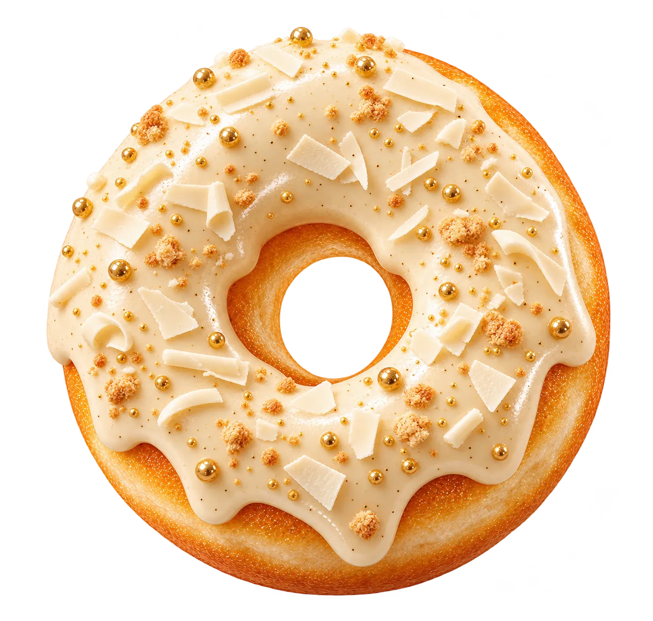 Vanilla donut dropping into the box